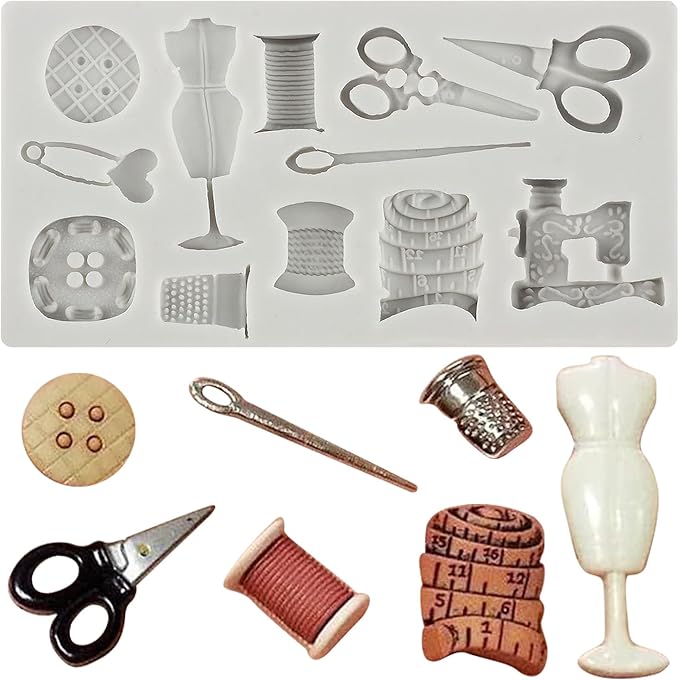 Sewing Tools Silicone Mold | Fondant & Chocolate Cake Decorating Mold for Craft Theme Cakes