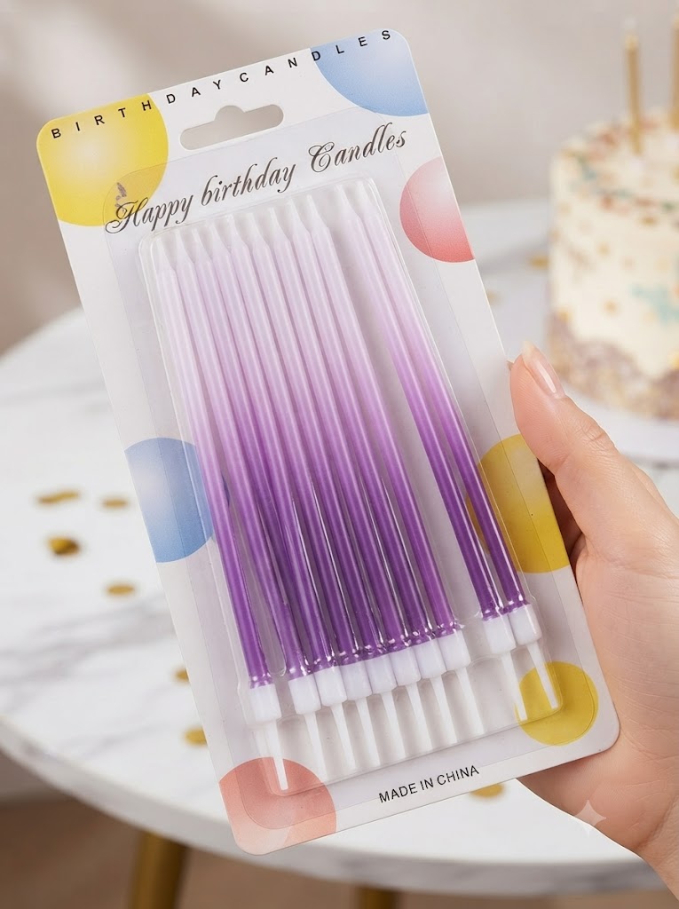 Purple & White Straight Candles for Cake Decoration