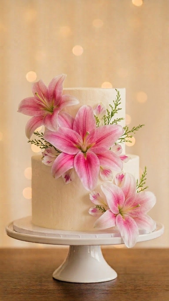 Pink & White Lily Flowers – Elegant Decorative Cake & Dessert Flowers