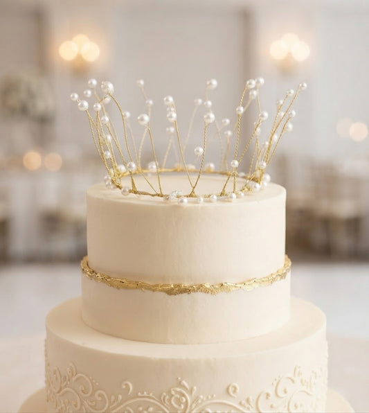 Pearl Crown Cake Topper | Elegant Pearl Tiara Cake Decoration for Birthday & Celebration Cakes