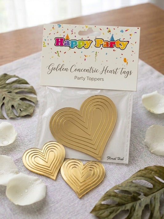 Acrylic Heart Cake Tags – Pack of 5 Pcs | Premium Gold Mirror Cake Decoration Tags