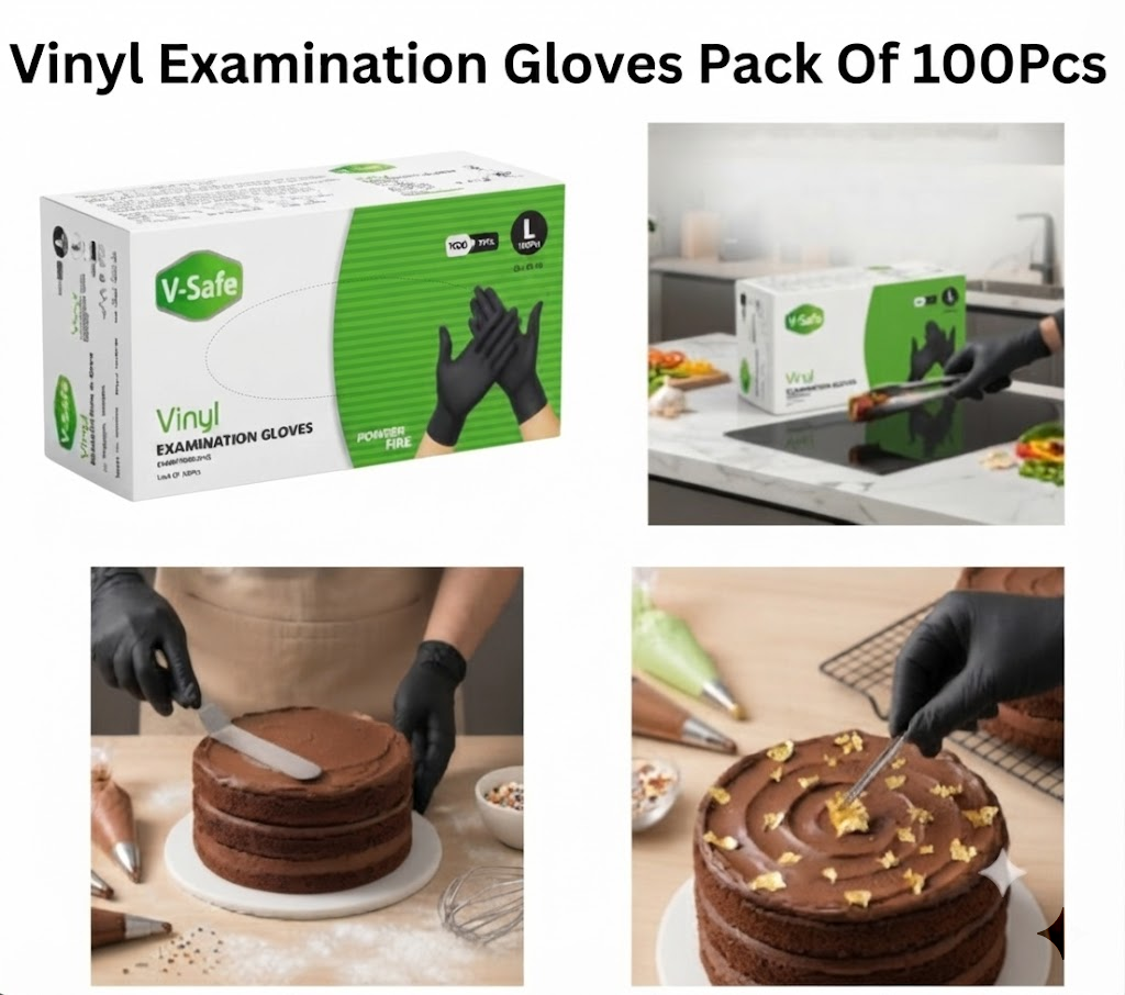Vinyl Examination Gloves – Pack of 100 PCS | Powder-Free Disposable Medical & Food Grade Gloves