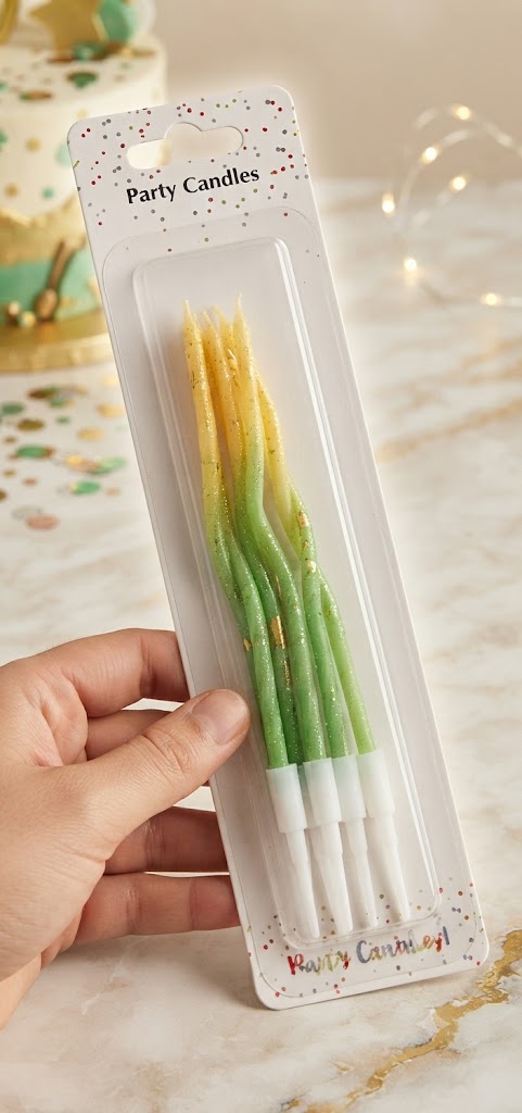 Green & Yellow Curve Candles | Stylish Wavy Birthday Cake Candles for Cake Decoration