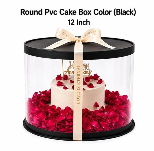 Round PVC Cake Box – Black 12 Inch | Premium Cake Packaging Box