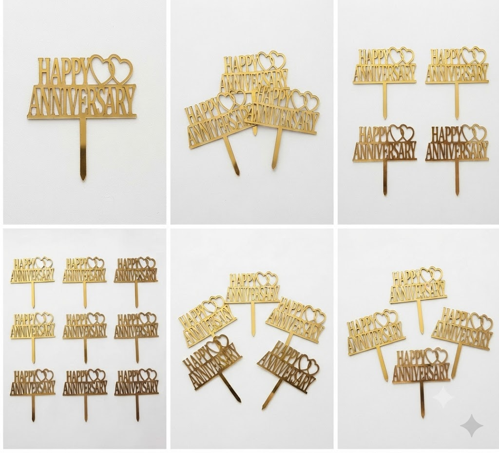 Small Happy Anniversary Cake Topper – Pack of 10 PCS | Premium Anniversary Cake Decorations