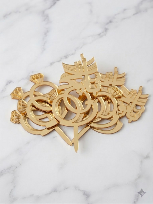 Acrylic Baat Pakki Cake Tags – Pack of 5 Pcs | Premium Wedding & Engagement Cake Decoration Tags