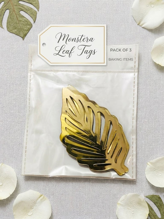 Acrylic Leaf Cake Tags – Pack of 5 Pcs | Premium Gold Mirror Cake Decoration Tags