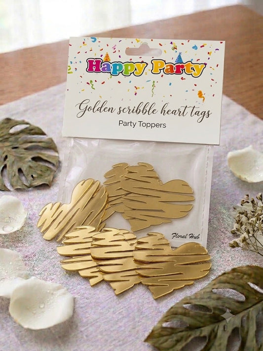 Acrylic Heart Cake Tags – Pack of 5 Pcs | Premium Gold Mirror Cake Decoration Tags