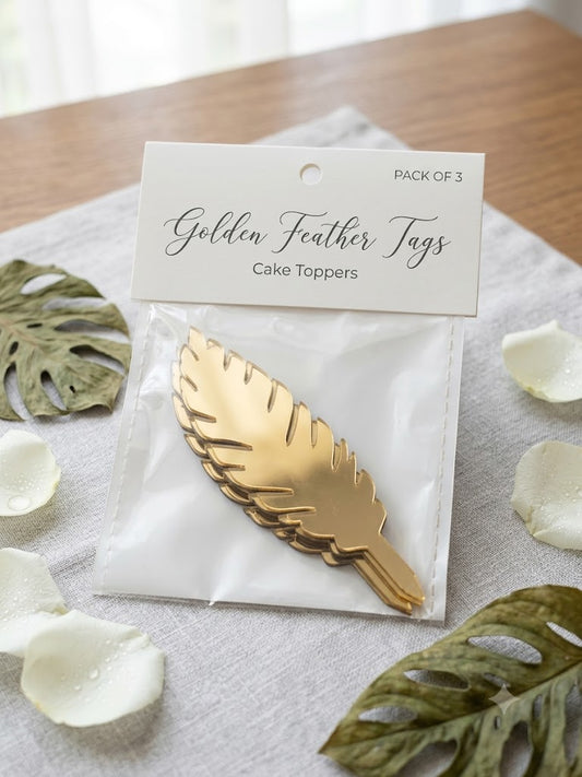Acrylic Leaf Cake Tags – Pack of 5 Pcs | Premium Gold Mirror Cake Decoration Tags
