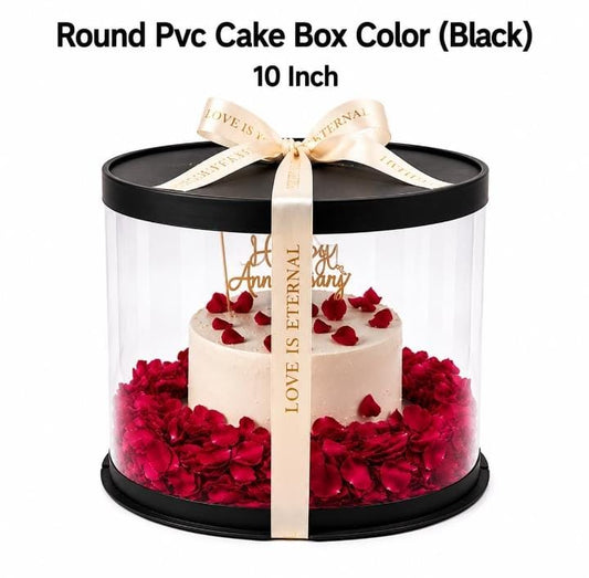 Round PVC Cake Box – Black 10 Inch | Premium Cake Packaging Box