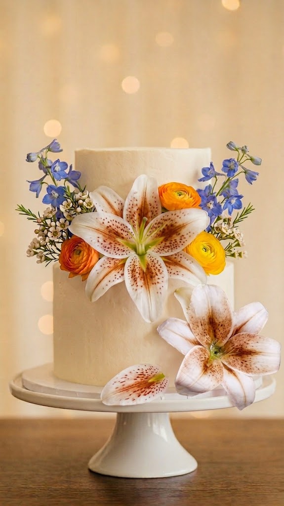 Light Brown & White Lily Flowers – Elegant Decorative Cake & Dessert Flowers
