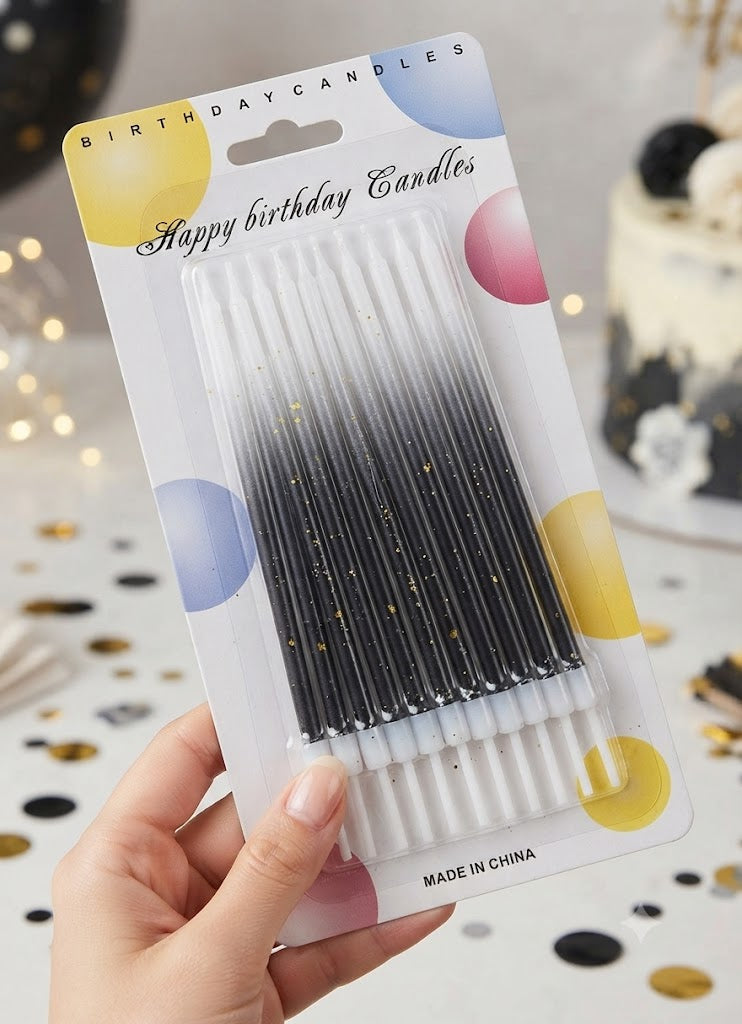Black & White Straight Birthday Candles for Cake Decoration | Elegant Two Tone Cake Candles