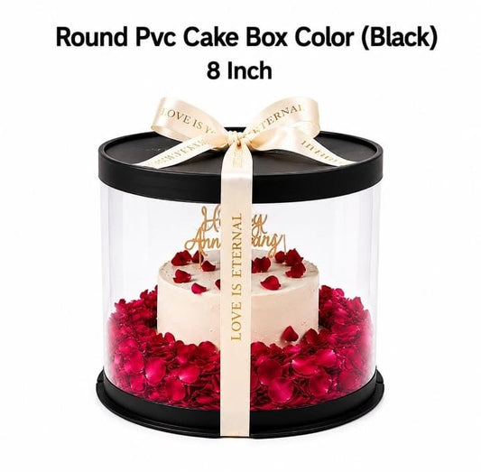 Round PVC Cake Box – Black 8 Inch | Premium Cake Packaging Box