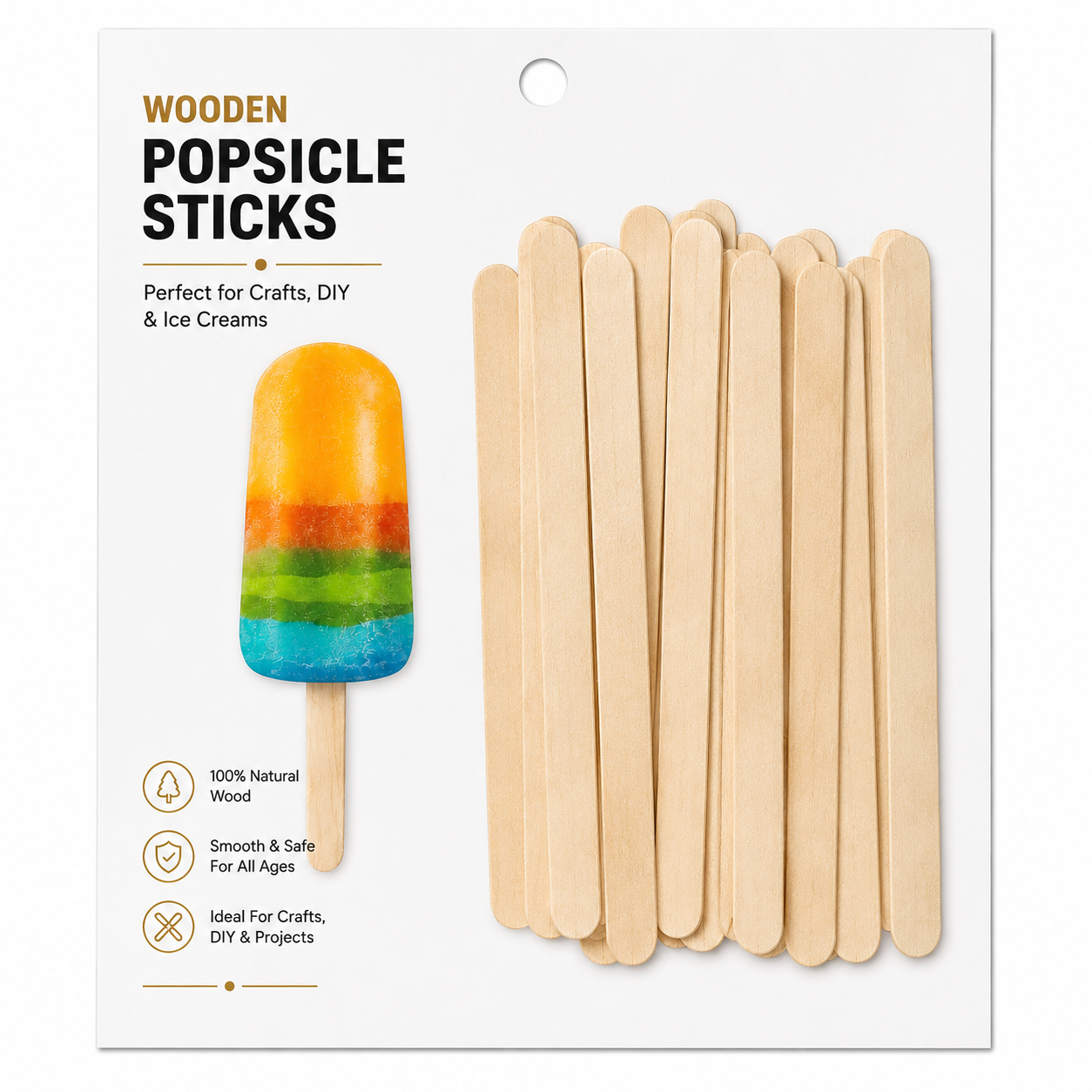 Ice Cream Sticks – Premium Wooden Craft & Popsicle Sticks for Baking, DIY Crafts & Ice Cream Making