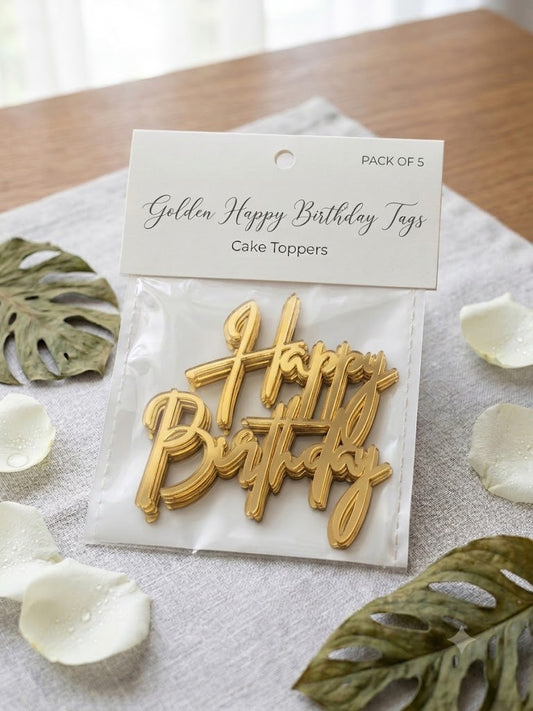 Happy Birthday Tags – Pack of 5 Pcs | Premium Birthday Cake Decoration Tags