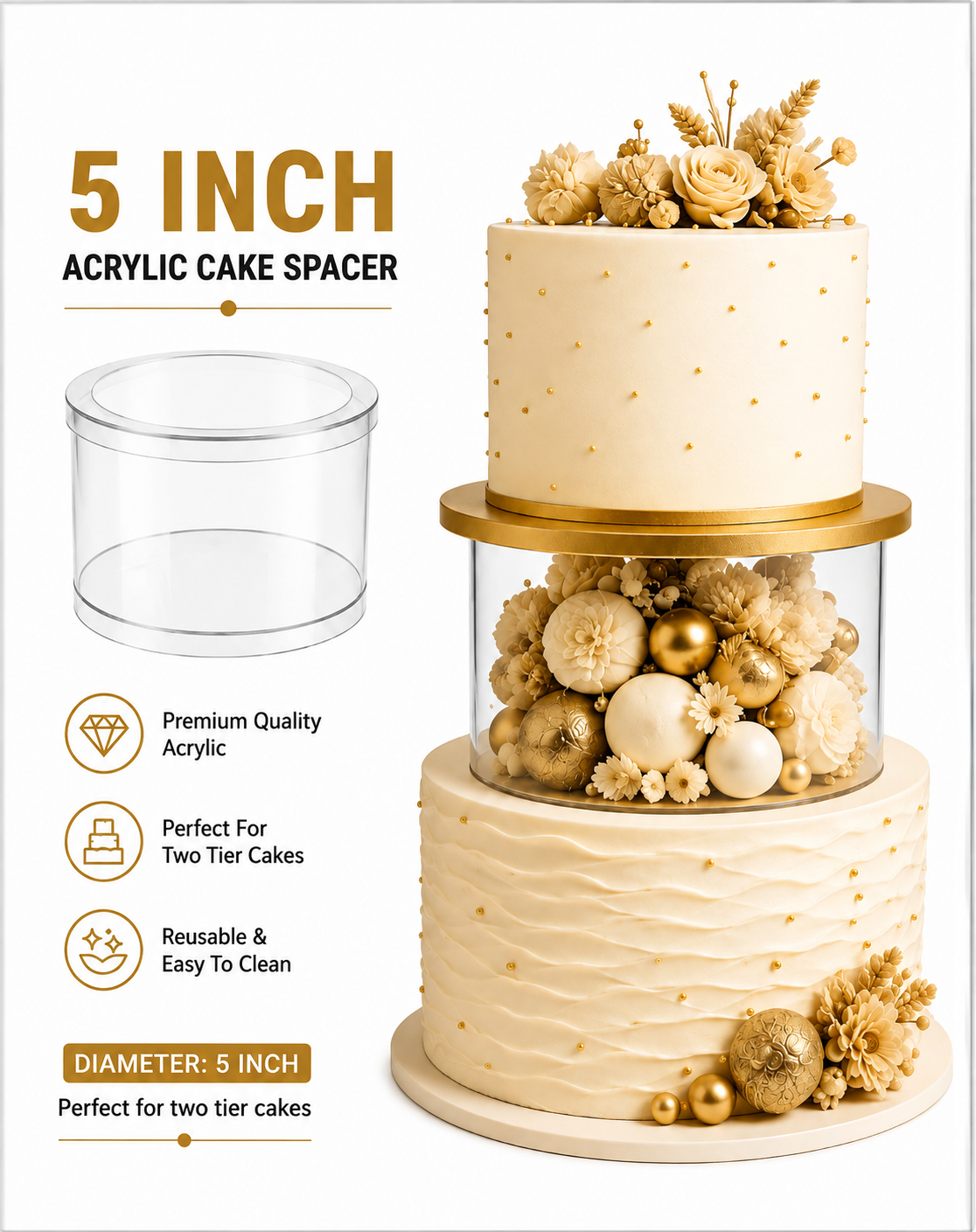 5 Inch Cake Spacer – Premium Acrylic Cake Separator for Tiered Cake Decorating