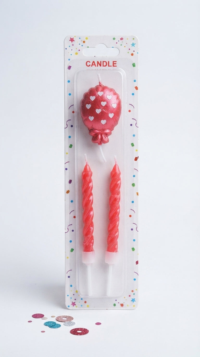 Red Spiral & Balloon Candle Set | Birthday Cake Candles for Party Decoration