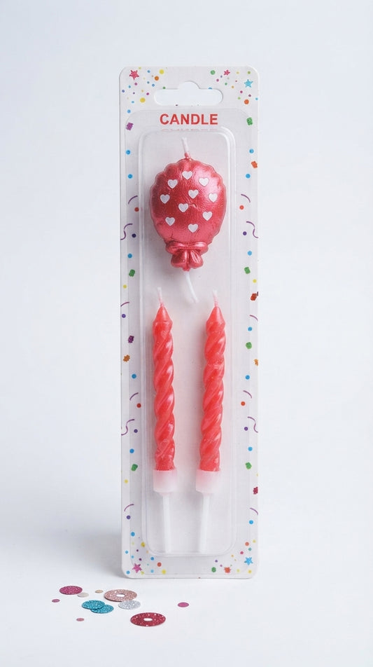 Red Spiral & Balloon Candle Set | Birthday Cake Candles for Party Decoration