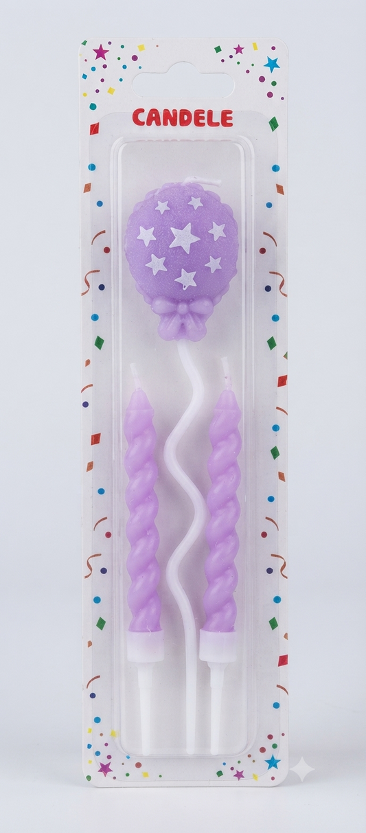 Purple Spiral & Balloon Candle Set | Birthday Cake Candles for Party Decoration