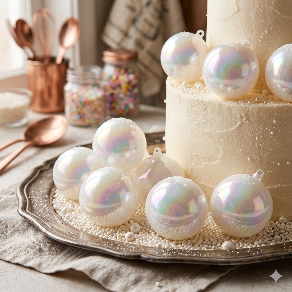 White Crystal Faux Ball Cake Toppers – Elegant Shimmering White Cake Decoration Balls
