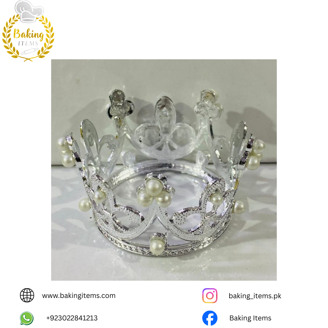 Silver Pearl Crown – Premium Cake Topper