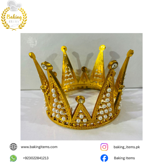 Golden Pearl Crown – Premium Cake Topper