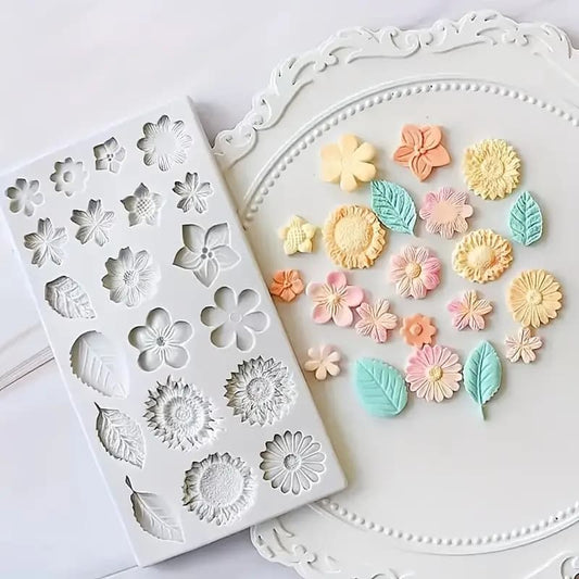 20 Cavity Leaf & Flowers Silicone Mold | Fondant Flower & Leaf Cake Decorating Mold
