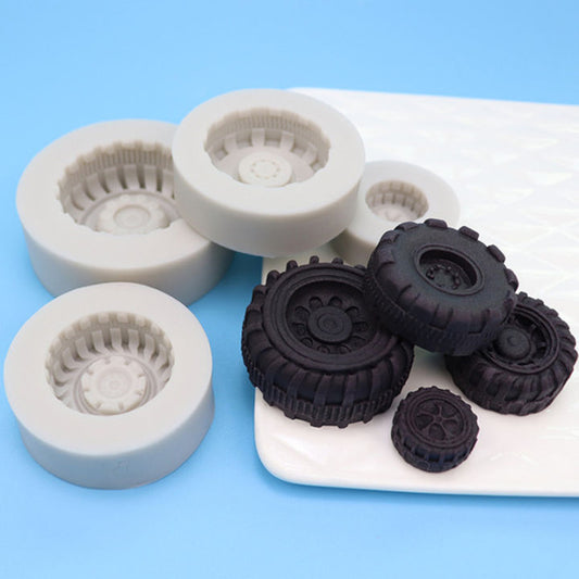 4 Pcs Tyre Silicone Mold Set | Fondant & Chocolate Car Theme Cake Decorating Mold