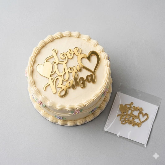 Love You Baba Gold Acrylic Cake Tag – Pack of 5 Pcs
