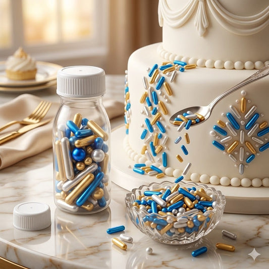 Metallic Golden & Blue Pearls Sprinkles 25g Bottle