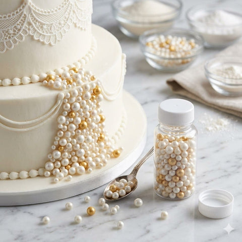 White & Light Golden Mix Pearls Sprinkles 25g Bottle