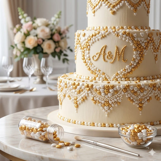 Golden & White Hearts Sprinkles 25g Bottle