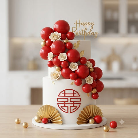 Red Faux Ball Cake Toppers (20 Piece Pack) – Vibrant Red Cake Decoration Balls