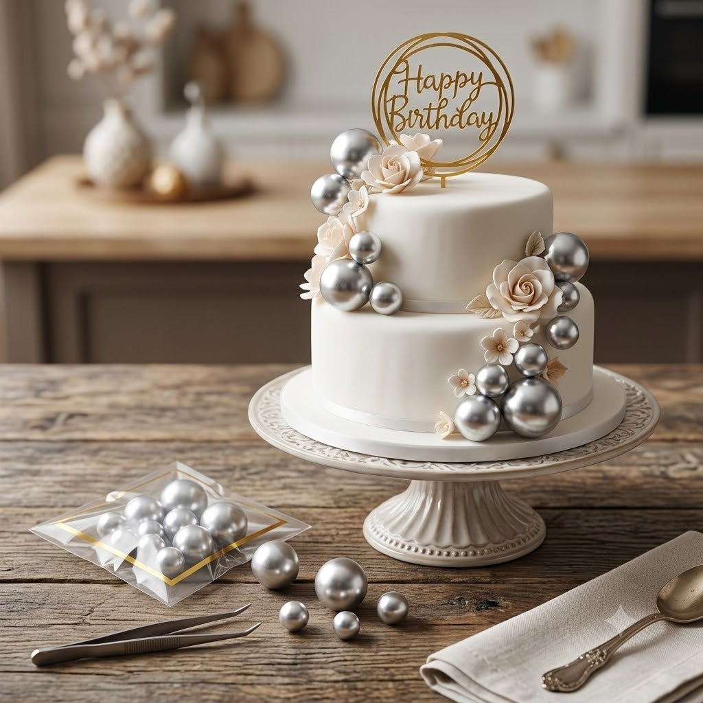 Silver Faux Ball Cake Toppers (20 Piece Pack) – Metallic Silver Cake Decoration Balls