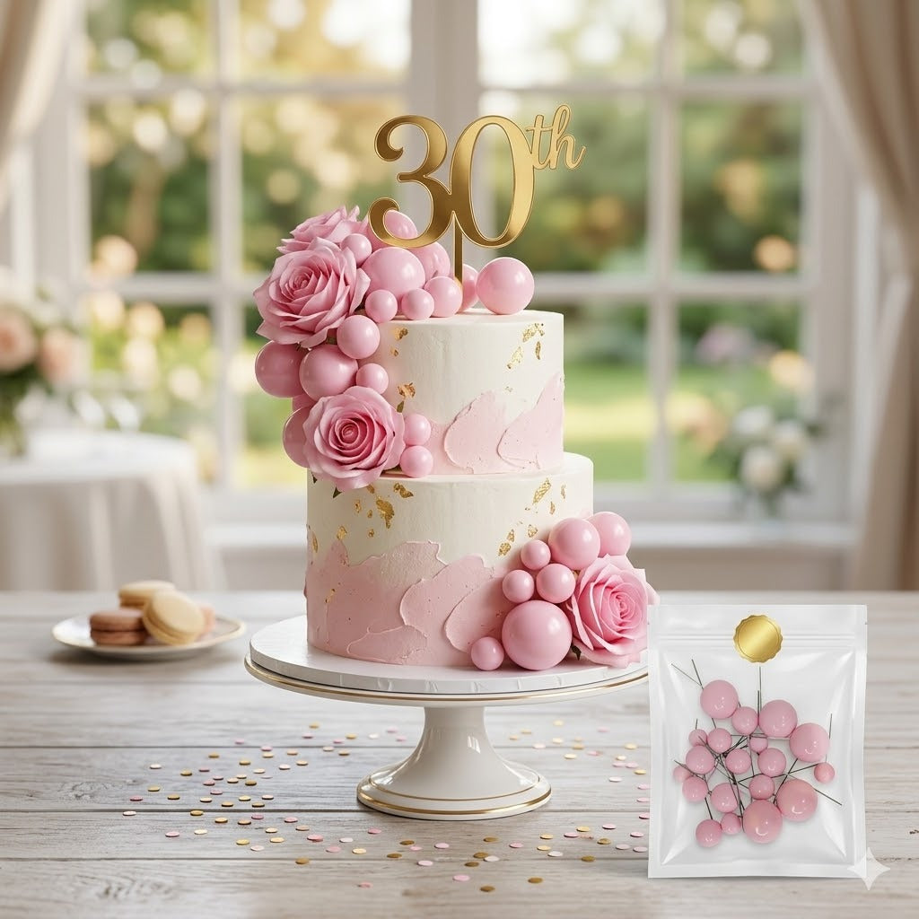 Baby Pink Faux Ball Cake Toppers (20 Piece Pack) – Elegant Pink Cake Decoration Balls