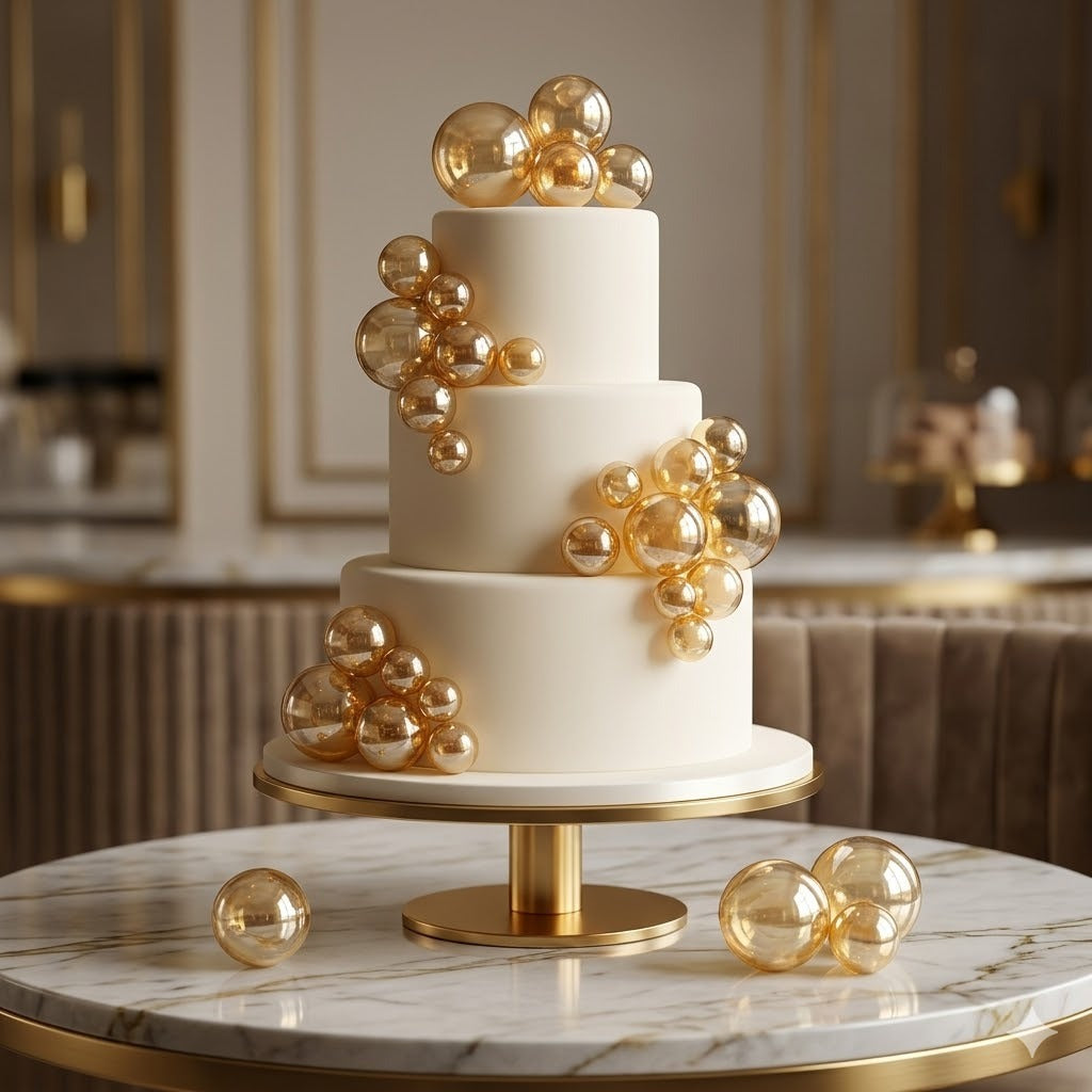 Golden Crystal Faux Balls – Luxurious Shimmering Gold Cake Decoration Balls