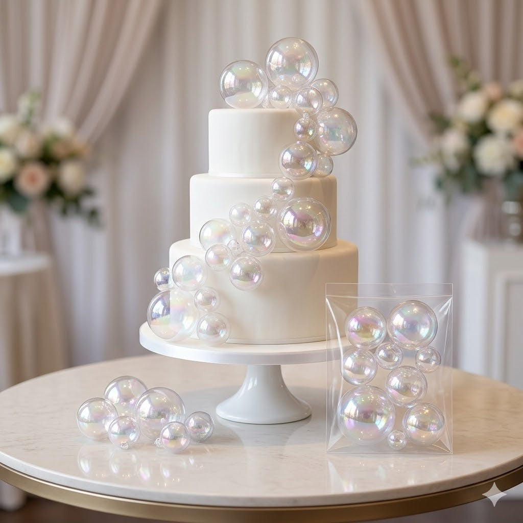 Transparent Crystal Faux Ball Cake Toppers – Elegant Clear Shimmering Cake Decoration Balls