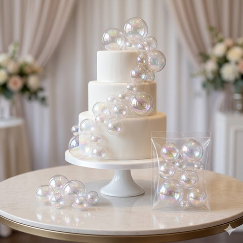 Transparent Crystal Faux Ball Cake Toppers – Elegant Clear Shimmering Cake Decoration Balls