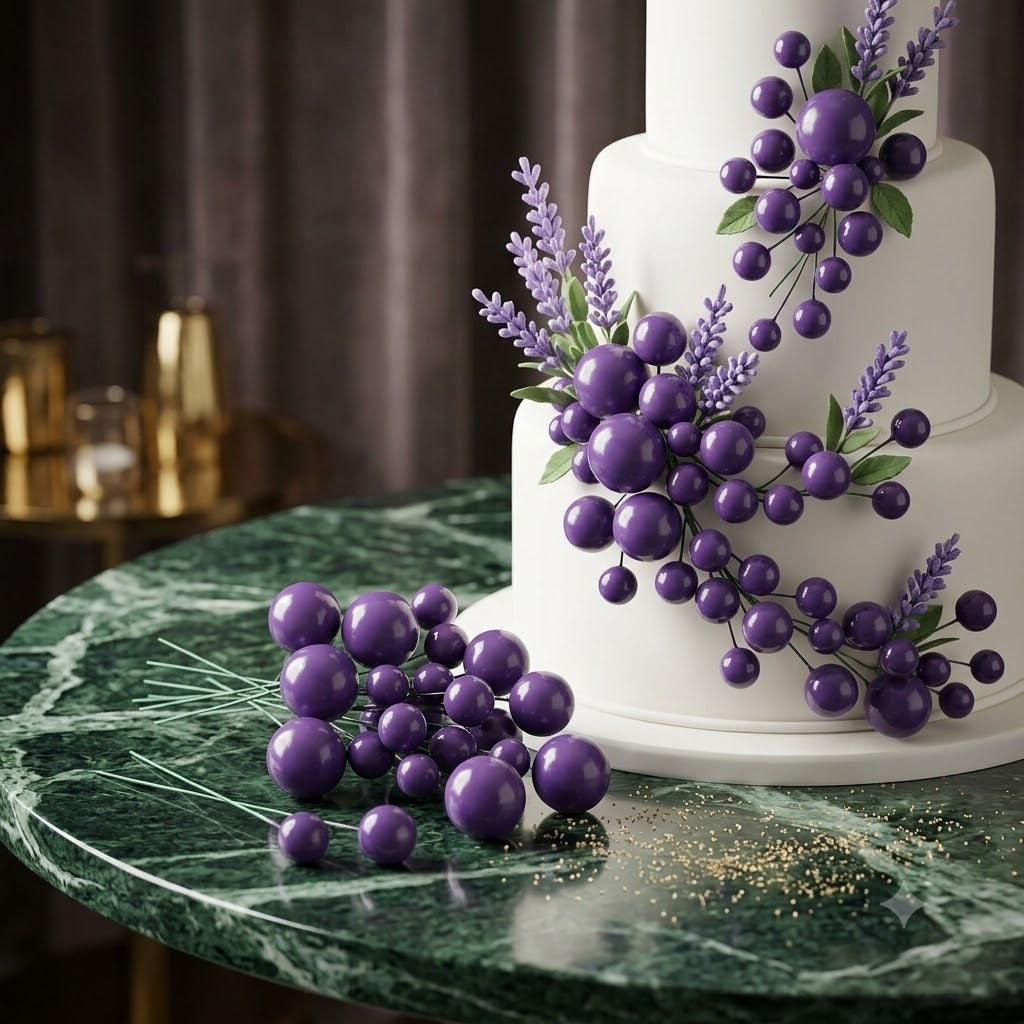 Dark Purple Faux Ball Cake Toppers (20 Piece Pack) – Elegant Royal Purple Cake Decoration Balls
