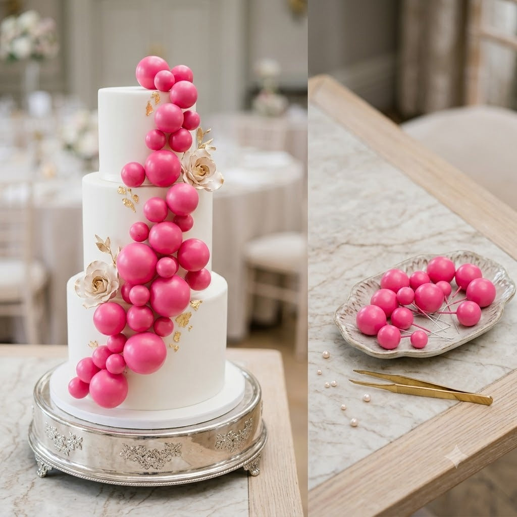 Pink Faux Ball Cake Toppers (20-Piece Pack) – Vibrant Pink Cake Decoration Balls
