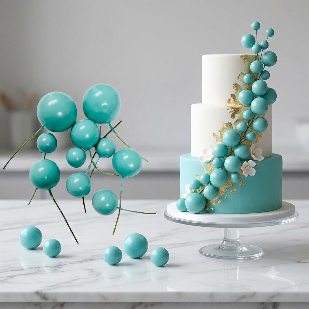 Turquoise Faux Ball Cake Toppers (20-Piece Pack) – Vibrant Turquoise & Teal Cake Decoration Balls