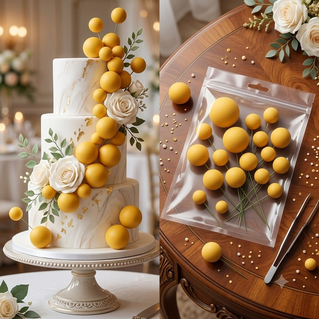 Orange Faux Ball Cake Toppers (20-Piece Pack) – Vibrant Orange Cake Decoration Balls
