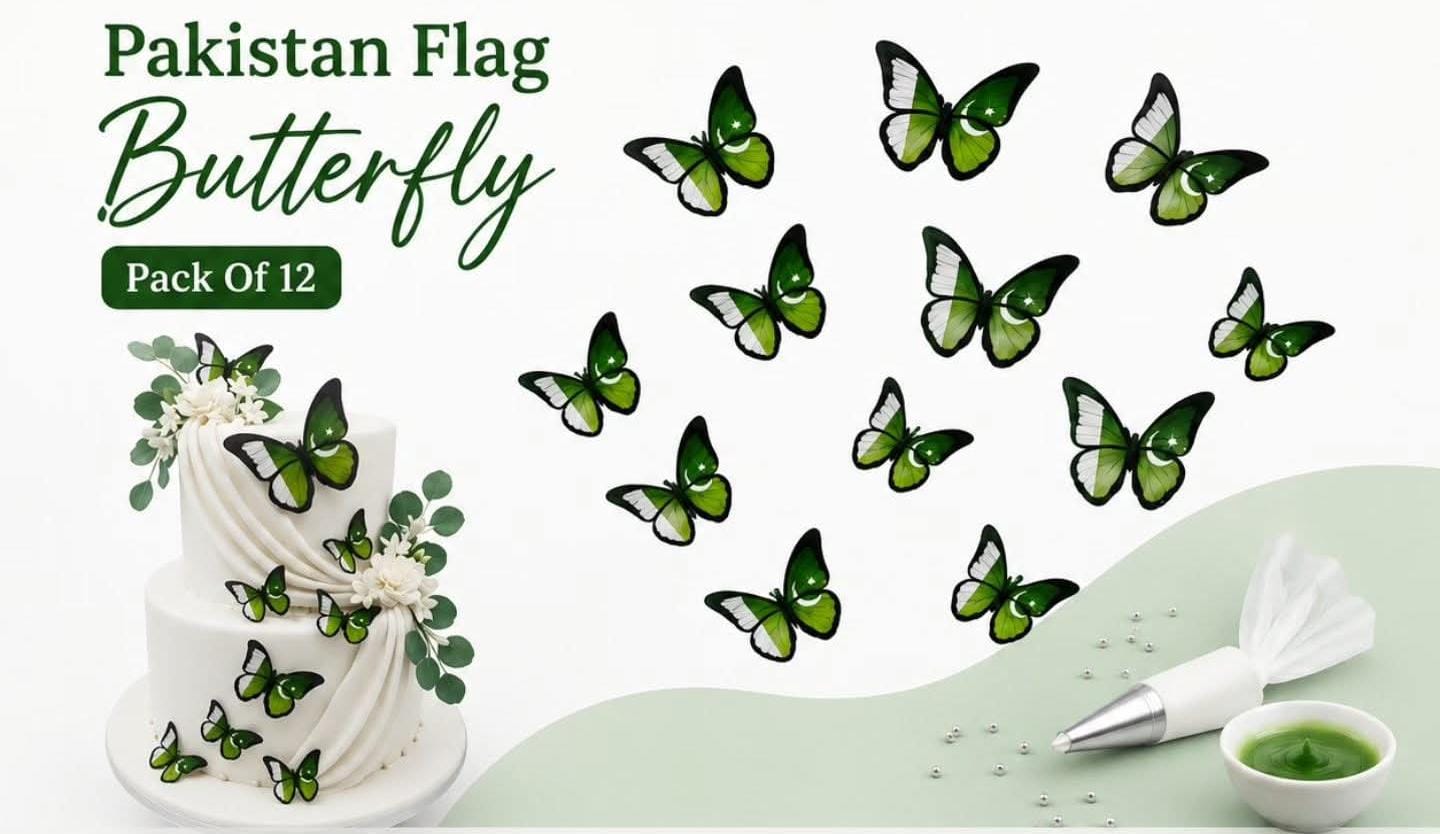 Pakistan Flag Butterfly Cake Topper – 14 August Independence Day Cake Decoration