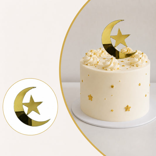 Moon & Star Acrylic Cake Tags 5pcs – Elegant Birthday Cake Decoration Toppers