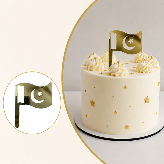 Pakistan Flag Acrylic Cake Tags 5pcs – 14 August Independence Day Cake Decoration Toppers