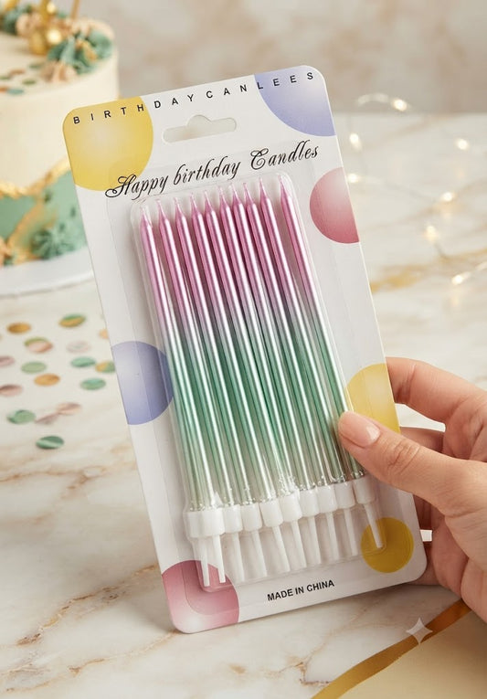 Sea Green & Pink Straight Birthday Candles for Cake Decoration | Colorful Cake Candles