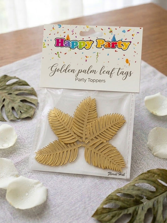 Acrylic Leaf Cake Tags – Pack of 5 Pcs | Premium Gold Mirror Cake Decoration Tags