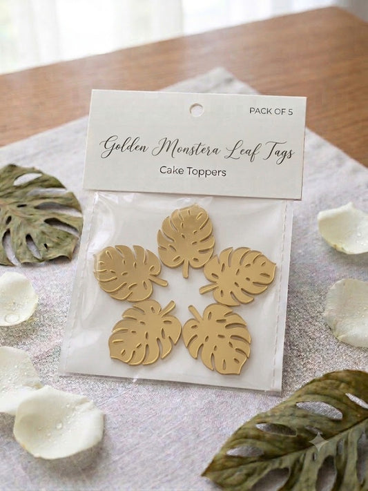 Acrylic Leaf Cake Tags – Pack of 5 Pcs | Premium Cake Decoration Tags