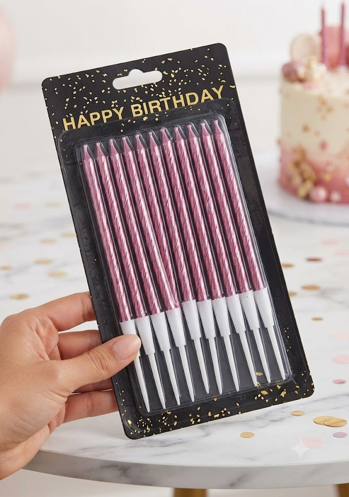 Pink Happy Birthday Metallic Spiral Candles for Cake Decoration | Spiral Birthday Cake Candles