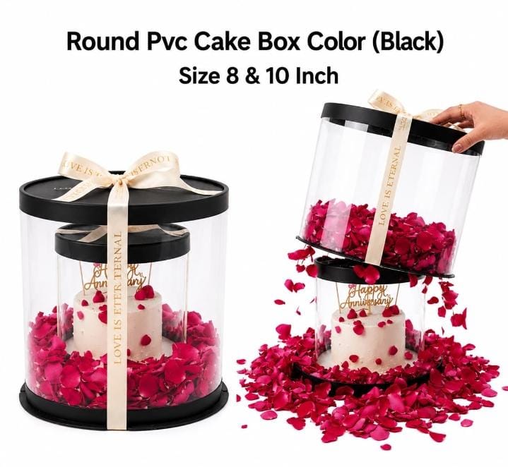 Round PVC Cake Box – Black 2 Pcs Set | 8 & 10 Inch Cake Packaging Boxes